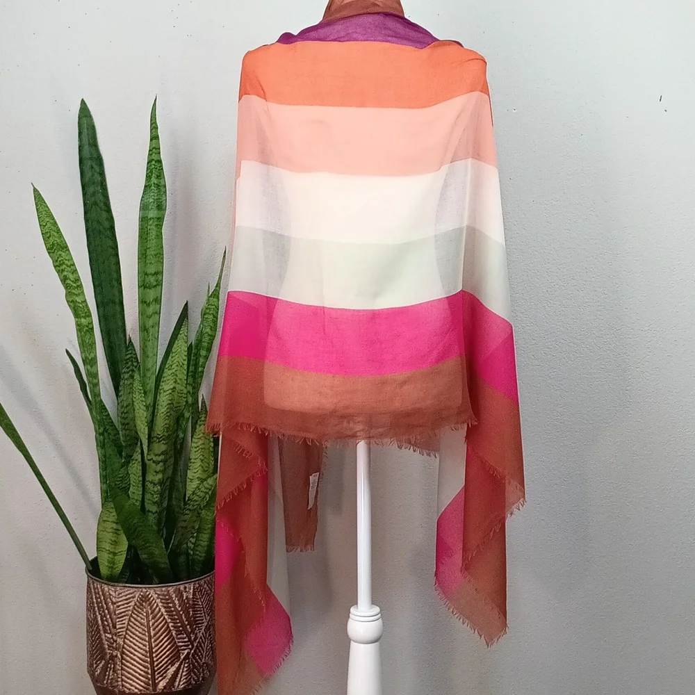 A New Day Women's Multicolor Stripped Wide Long Fringe Edge Scarf / Wrap